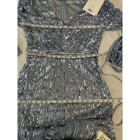 NWT MAC DUGGAL [ 8 ] 23006 Long‎ Sleeve Deep V Tiered Ruffle Sequin Dress Slate - Picture 5 of 16